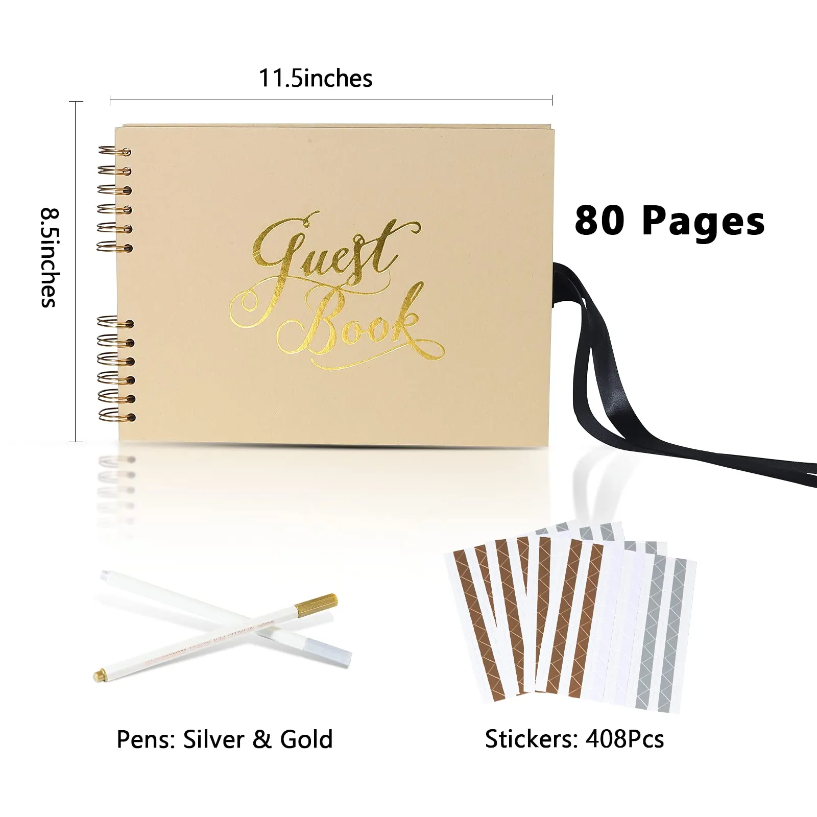 Wire-O Binding Luxury Gold Hot Foil Stamping Wedding Memorial Guest Books with Pen and the Adhesive Paper for Photos