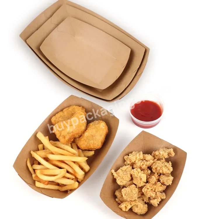 Custom Printed Disposable Brown Waterproof Paper Boat Shape Fried Snacks Paper Food Container With Dish Tray - Buy Paper Boat Shape Food Tray,Paper Food Container With Dish Tray,Disposable Brown Waterproof Paper Boat Shape For Fried Snacks.