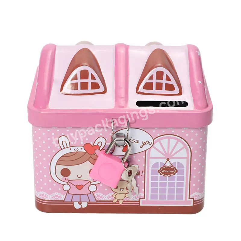 Customized Metal Coin Bank With Lock/house Shape Coin Box For Kid/tin Can Money Box - Buy Tin Can Money Box,House Shape Coin Box For Kid,Customized Metal Coin Bank With Lock.