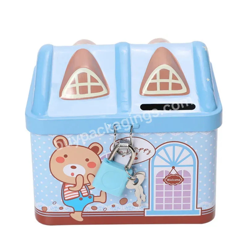 Customized Metal Coin Bank With Lock/house Shape Coin Box For Kid/tin Can Money Box - Buy Tin Can Money Box,House Shape Coin Box For Kid,Customized Metal Coin Bank With Lock.