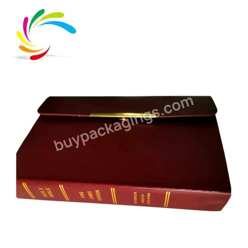 Factory direct hardcover high quality leather red bible print with buttons and outer box