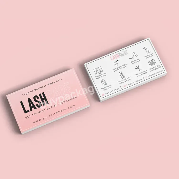 Small Business Eyelash Care Card Pink Lash Aftercare Card Lash Extension Card
