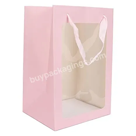 White Pink Gift Bag With Window Sturdy Paper Tote With Transparent Window Paper Gift Bags Flower Bouquet Bags - Buy Gift Bag,Gift Bags With Window,Clear Gift Bag With Handle.