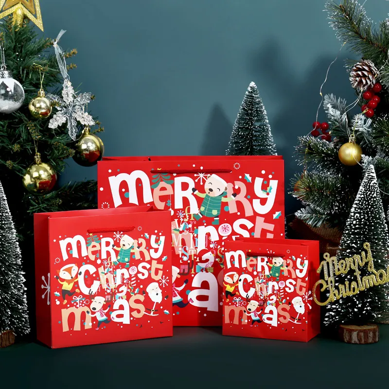 Wholesale Christmas Festival Wrapping Gift tote Bags for Kids Presents  Packaging Toy Books Set Paper Bag With Handle