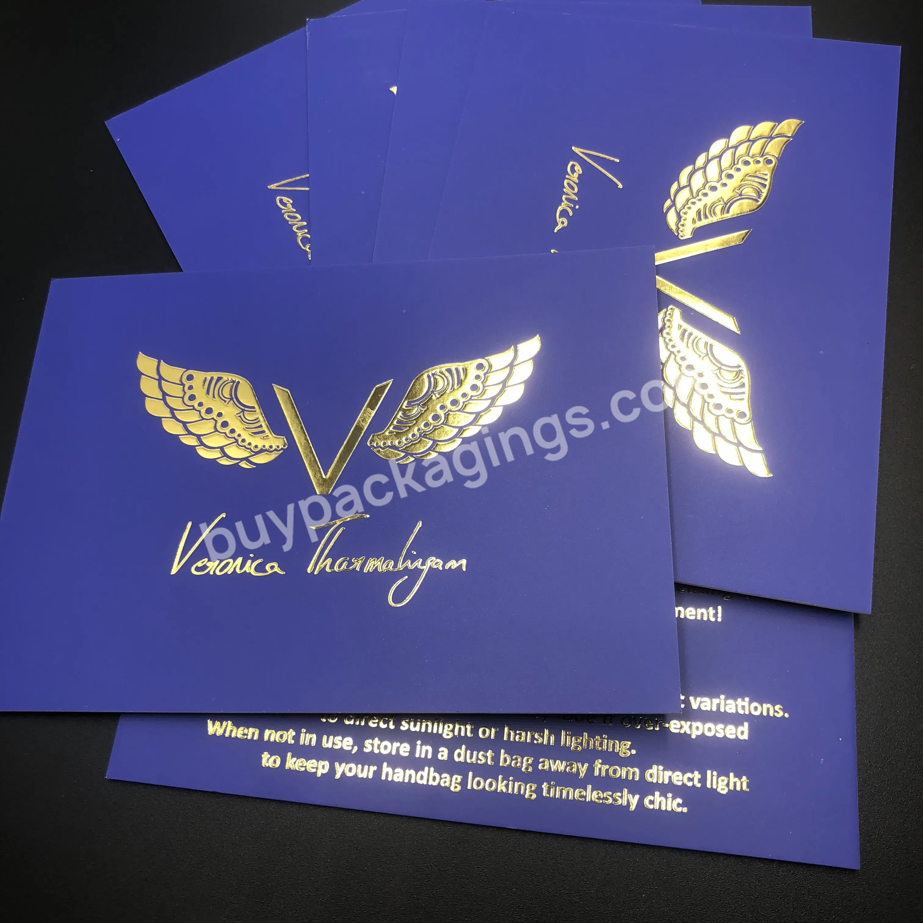 Wholesale Custom Blue Paper Thanks Card With Embossed Gold Stamping - Buy Embossed Thanks Card,Blue Paper Card,Gold Stamping Thanks Card.