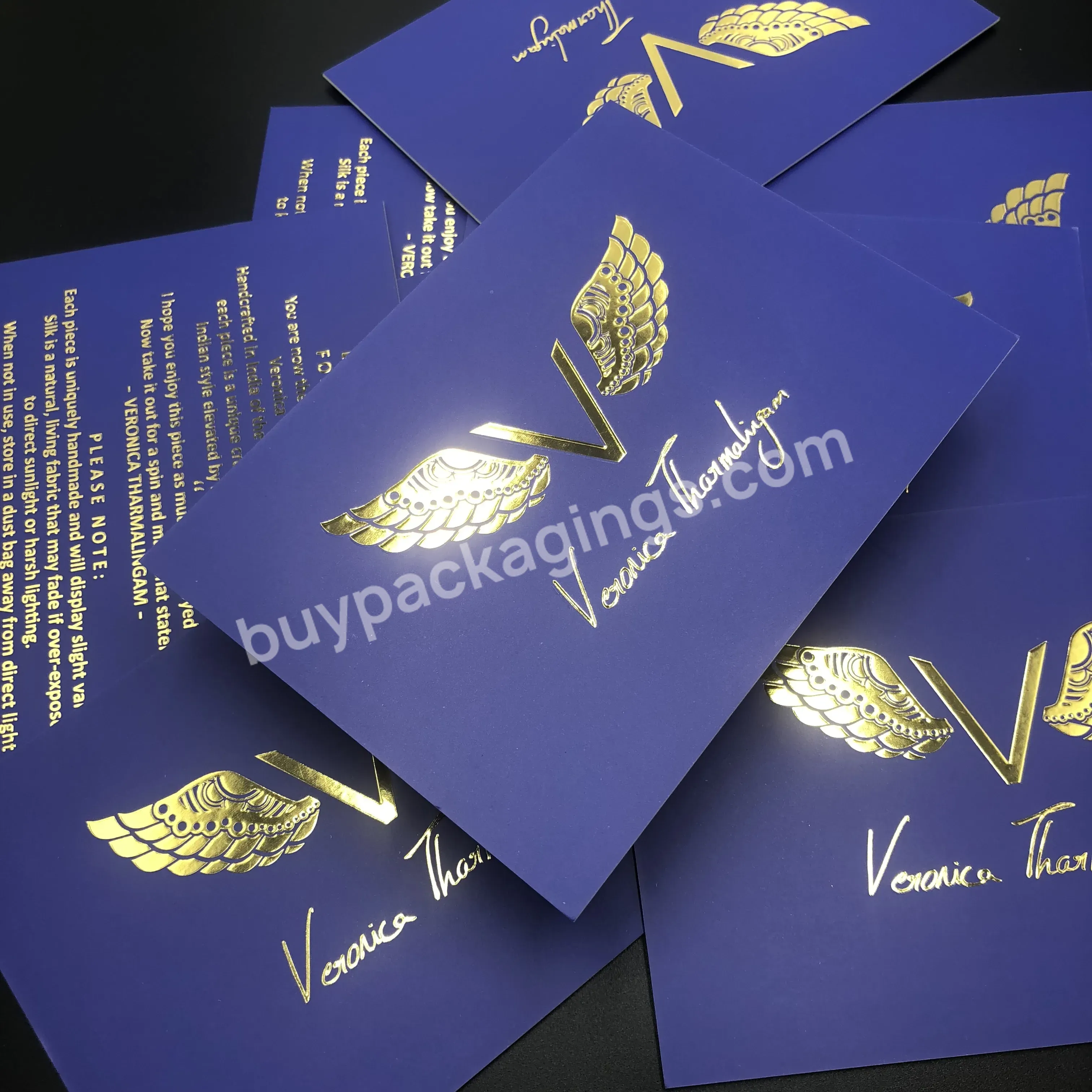 Wholesale Custom Blue Paper Thanks Card With Embossed Gold Stamping - Buy Embossed Thanks Card,Blue Paper Card,Gold Stamping Thanks Card.