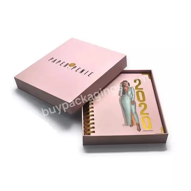 Wholesale custom size personalized journal metal corner hot foil stamping spiral notebook printing with box