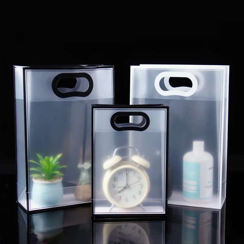 ZL Wholesale MOQ 30pcs Reusable Fashion Waterproof PVC Clear Plastic Carrier Gift Bag For Clothes Toy Present Wig Packaging